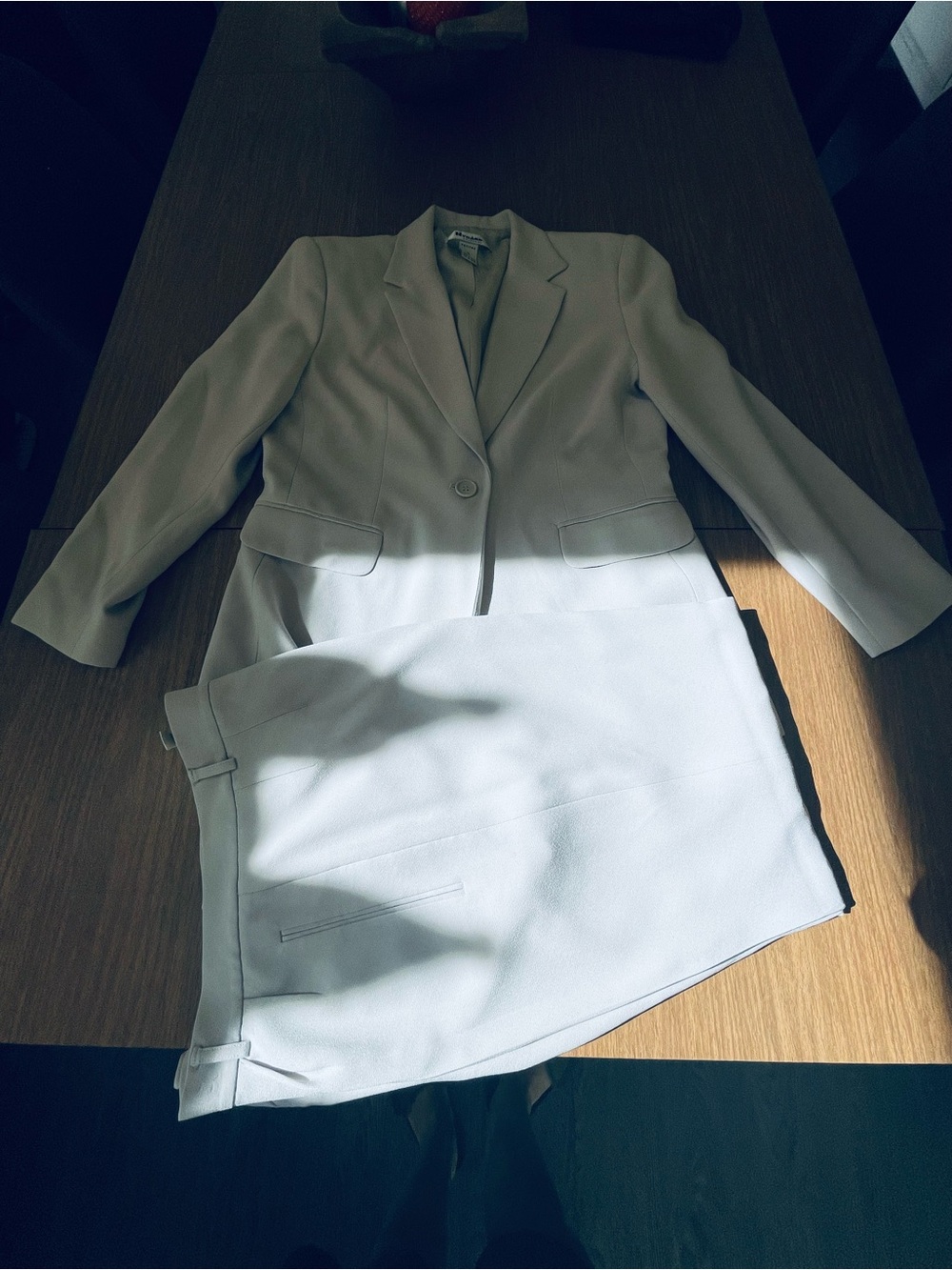 Women’s Two-Piece Blazer and Skirt Suit in Light Beige
